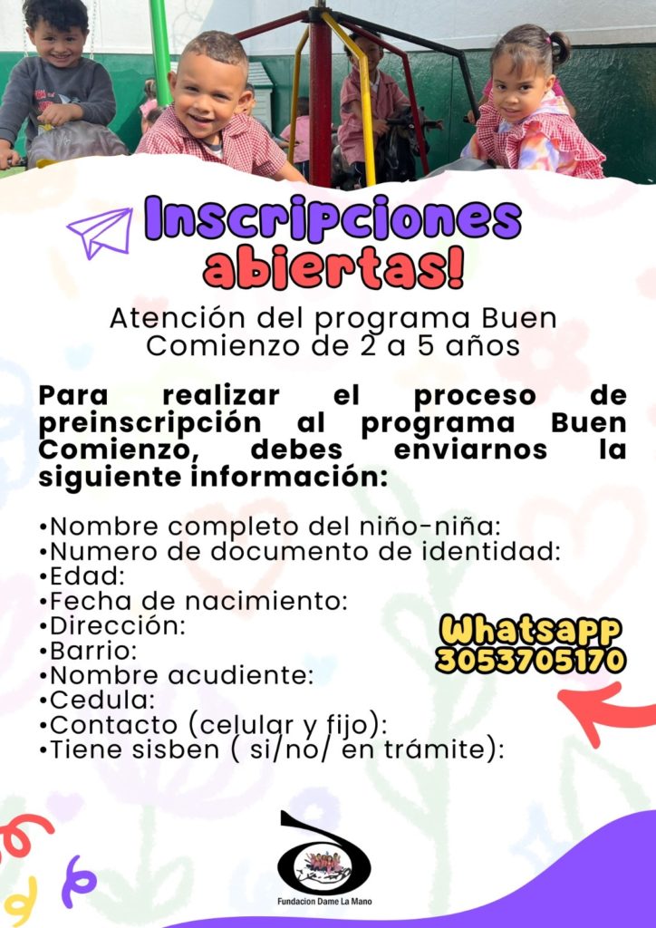 Imagen con inscripciones abiertas y requisitos para postularse al programa de buen comienzo.