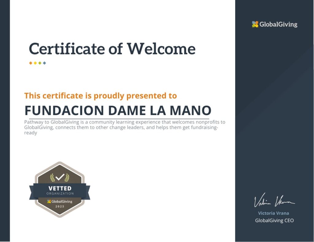 Certificado de GlobalGiving para la fundación